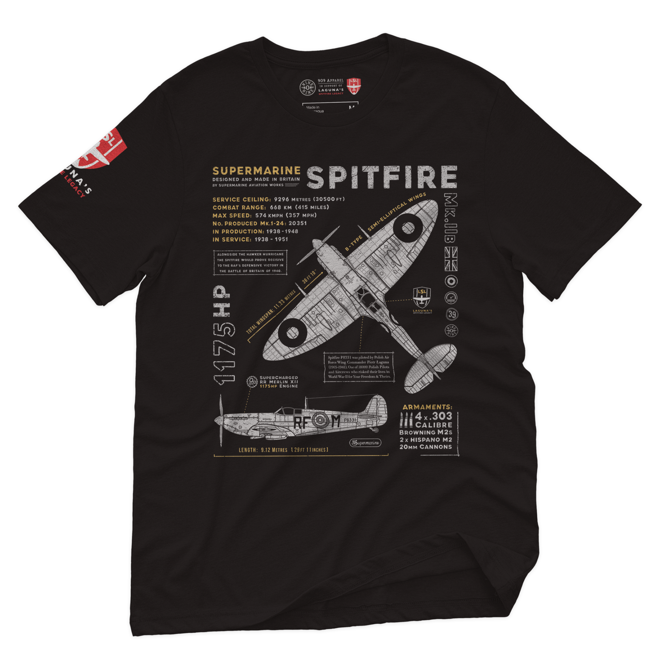 Spitfire Mk.2B LSL T-Shirt - Laguna's Spitfire Legacy — 909